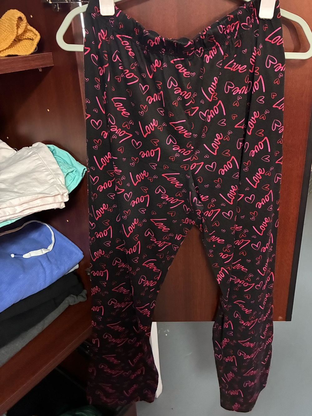 Women’s Derek Heart Brand Black Pajama Pants with Pink 'Love' Print Size Medium